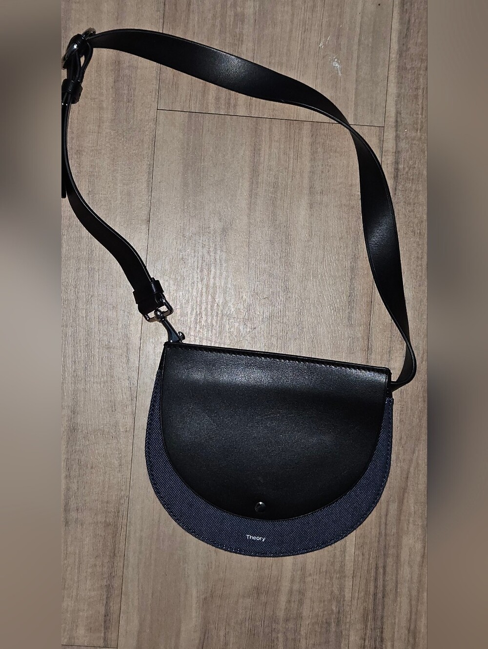 Theory Black Post SAHalf-Moon Leather and Canvas Waist Belt Bag